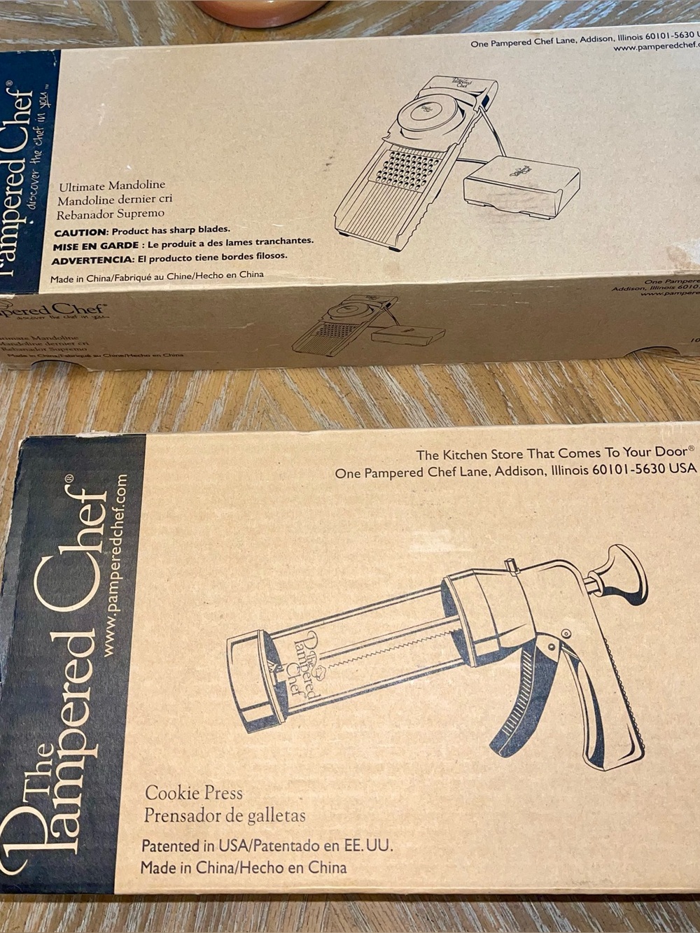 Pampered Chef cookie press.
Pampered Chef Mandolin.